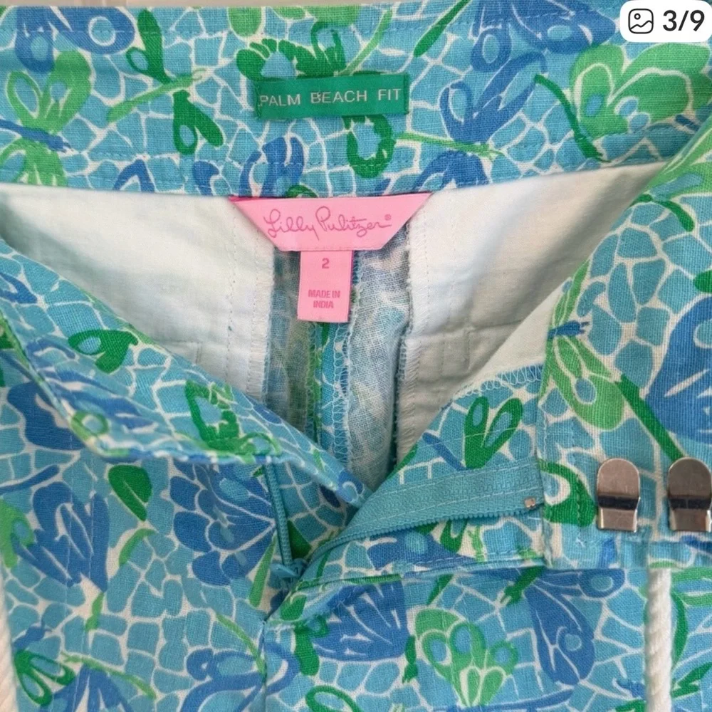 Lilly Pulitzer Linen Pants Wide Leg Palm Beach Fit Blue Green Dragonfly print - Picture 2 of 9